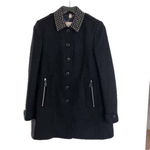 Burberry Brit Studded Collar Wool A-line Coat